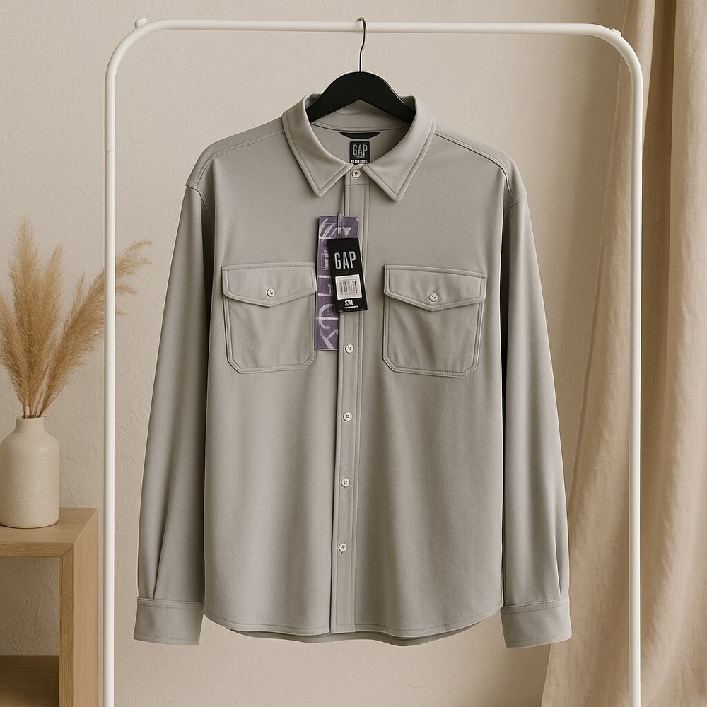 GAP Men's XXL Gray Knit Skipper Shirt Button Down Long Sleeve Casual